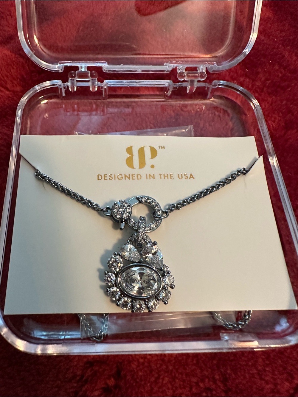 bp Silver-Tone Crystal Oval Pendant Necklace
